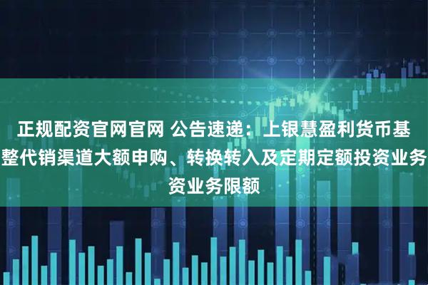 正规配资官网官网 公告速递：上银慧盈利货币基金调整代销渠道大额申购、转换转入及定期定额投资业务限额