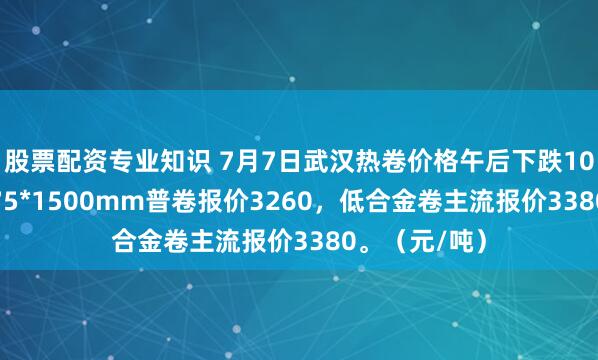 股票配资专业知识 7月7日武汉热卷价格午后下跌10，现主流4.75*1500mm普卷报价3260，低合金卷主流报价3380。（元/吨）